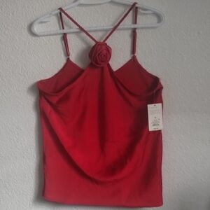Chic Scarlet Camisole with Floral Accent